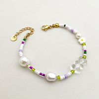 Basic Vacation Sweet Geometric Gold Plated Pearl Beads 304 Stainless Steel Beaded Wholesale Bracelets Necklace sku image 1