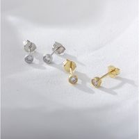 1 Pair Ig Style Circle Inlay Sterling Silver Zircon 14k Gold Plated Rhodium Plated Ear Studs main image 4