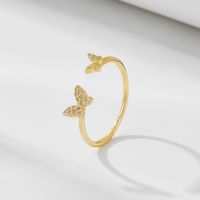 Ig Style Butterfly Sterling Silver Plating Inlay Zircon 14k Gold Plated Rhodium Plated Open Rings main image 1