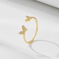 Ig Style Butterfly Sterling Silver Plating Inlay Zircon 14k Gold Plated Rhodium Plated Open Rings main image 8