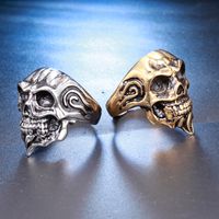 Casual Skull Stainless Steel Polishing Rhinestones 18K Gold Plated Men'S Rings main image 3
