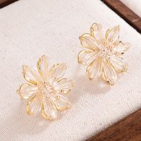 1 Pair French Style Sweet Flower Plating Inlay Alloy Crystal 14k Gold Plated Ear Studs main image 3