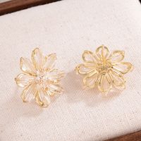 1 Paire À La Française Sucré Fleur Placage Incruster Alliage Cristal Plaqué Or 14k Boucles D'oreilles main image 2