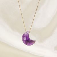 304 Stainless Steel Natural Stone 14K Gold Plated Modern Style Plating Moon Pendant Necklace main image 4
