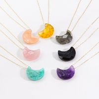 304 Stainless Steel Natural Stone 14K Gold Plated Modern Style Plating Moon Pendant Necklace main image 2