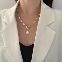 Wholesale Jewelry Simple Style Round Imitation Pearl Iron Copper Plating Pendant Necklace main image 4