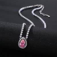 Wholesale Casual Classic Style Water Droplets Copper Inlay Rhodium Plated Zircon Pendant Necklace main image 4