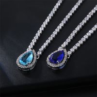Wholesale Casual Classic Style Water Droplets Copper Inlay Rhodium Plated Zircon Pendant Necklace main image 5