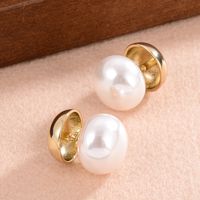 1 Pair Elegant Simple Style Solid Color Plating Inlay Copper Pearl 14k Gold Plated Ear Studs main image 1