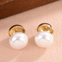 1 Pair Elegant Simple Style Solid Color Plating Inlay Copper Pearl 14k Gold Plated Ear Studs main image 2