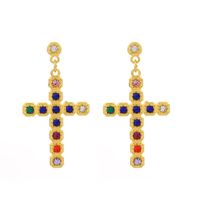 1 Paire Style Classique Traverser Incruster Alliage Zircon Boucles D'oreilles main image 4