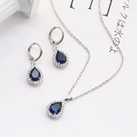 Copper Rhodium Plated Casual Simple Style Korean Style Inlay Round Water Droplets Zircon Earrings Necklace main image 4