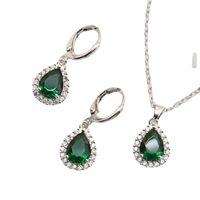 Copper Rhodium Plated Casual Simple Style Korean Style Inlay Round Water Droplets Zircon Earrings Necklace main image 2
