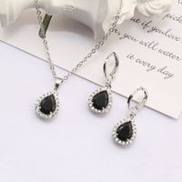 Copper Rhodium Plated Casual Simple Style Korean Style Inlay Round Water Droplets Zircon Earrings Necklace main image 3
