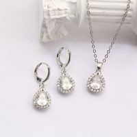 Copper Rhodium Plated Casual Simple Style Korean Style Inlay Round Water Droplets Zircon Earrings Necklace main image 1