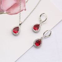 Copper Rhodium Plated Casual Simple Style Korean Style Inlay Round Water Droplets Zircon Earrings Necklace main image 5