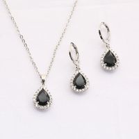 Copper Rhodium Plated Casual Simple Style Korean Style Inlay Round Water Droplets Zircon Earrings Necklace sku image 1