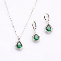 Copper Rhodium Plated Casual Simple Style Korean Style Inlay Round Water Droplets Zircon Earrings Necklace sku image 3