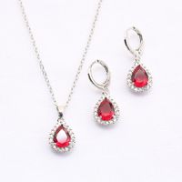 Copper Rhodium Plated Casual Simple Style Korean Style Inlay Round Water Droplets Zircon Earrings Necklace sku image 4