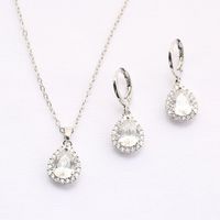 Copper Rhodium Plated Casual Simple Style Korean Style Inlay Round Water Droplets Zircon Earrings Necklace sku image 5