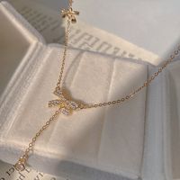 Shiny Bow Knot Titanium Steel Plating Inlay Zircon Gold Plated Necklace sku image 1