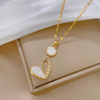 Wholesale Sweet Commute Heart Shape Titanium Steel Copper Plating Inlay Shell Pendant Necklace main image 3