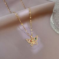 Luxurious Sexy Butterfly Stainless Steel Plating Inlay Zircon Silver Plated Pendant Necklace main image 6