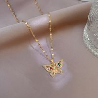Luxurious Sexy Butterfly Stainless Steel Plating Inlay Zircon Silver Plated Pendant Necklace sku image 2