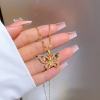 Luxurious Sexy Butterfly Stainless Steel Plating Inlay Zircon Silver Plated Pendant Necklace main image 7