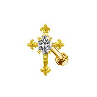 1 Piece Hip-hop Cross Heart Shape Plating Hollow Out Inlay Stainless Steel Copper Rhinestones Zircon White Gold Plated Gold Plated Ear Studs main image 7