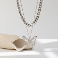 Stainless Steel Streetwear Layered Plating Butterfly Layered Necklaces sku image 2