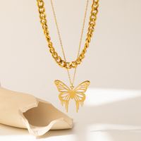 Stainless Steel Streetwear Layered Plating Butterfly Layered Necklaces main image 4