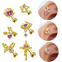 1 Piece Hip-hop Heart Shape Snowflake Plating Inlay Stainless Steel Copper Zircon White Gold Plated Gold Plated Ear Studs main image 1