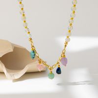 Cute Vintage Style Heart Shape Natural Stone Copper Beaded Plating Necklace sku image 1