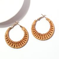 1 Pair Vacation Roman Style Round Frill Hollow Out Straw Earrings main image 4