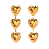 1 Pair Ig Style Heart Shape Plating Pleated Stainless Steel 18k Gold Plated Drop Earrings main image 2