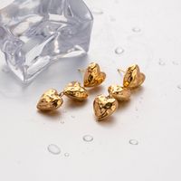 1 Pair Ig Style Heart Shape Plating Pleated Stainless Steel 18k Gold Plated Drop Earrings main image 1