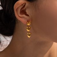 1 Pair Ig Style Heart Shape Plating Pleated Stainless Steel 18k Gold Plated Drop Earrings main image 5
