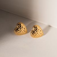 1 Paire Style Ig Forme De Cœur Placage Acier Inoxydable Plaqué Or 18k Boucles D'oreilles main image 4