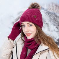 Women's Elegant Solid Color Wool Blend Scarf Hat Gloves 1 Set main image 1