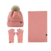 Women's Elegant Solid Color Wool Blend Scarf Hat Gloves 1 Set sku image 4
