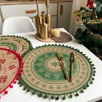 Jute Round Placemat Cotton Linen Dining Table Cushion Shooting Props Heat Proof Mat Christmas Fur Ball Vintage Weave Table Coaster main image 3