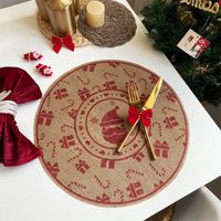 Jute Round Placemat Cotton Linen Dining Table Cushion Shooting Props Heat Proof Mat Christmas Fur Ball Vintage Weave Table Coaster sku image 6