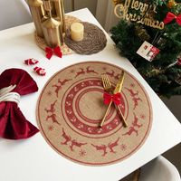 Jute Round Placemat Cotton Linen Dining Table Cushion Shooting Props Heat Proof Mat Christmas Fur Ball Vintage Weave Table Coaster sku image 8