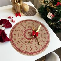 Jute Round Placemat Cotton Linen Dining Table Cushion Shooting Props Heat Proof Mat Christmas Fur Ball Vintage Weave Table Coaster sku image 9