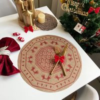 Jute Round Placemat Cotton Linen Dining Table Cushion Shooting Props Heat Proof Mat Christmas Fur Ball Vintage Weave Table Coaster sku image 7