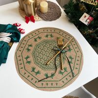Jute Round Placemat Cotton Linen Dining Table Cushion Shooting Props Heat Proof Mat Christmas Fur Ball Vintage Weave Table Coaster sku image 12
