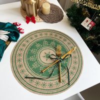 Jute Round Placemat Cotton Linen Dining Table Cushion Shooting Props Heat Proof Mat Christmas Fur Ball Vintage Weave Table Coaster sku image 15