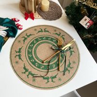 Jute Round Placemat Cotton Linen Dining Table Cushion Shooting Props Heat Proof Mat Christmas Fur Ball Vintage Weave Table Coaster sku image 13