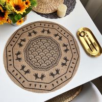 Jute Round Placemat Cotton Linen Dining Table Cushion Shooting Props Heat Proof Mat Christmas Fur Ball Vintage Weave Table Coaster sku image 2